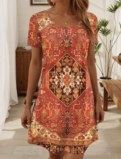 Hot Women's Mini Dress Casual Dress Casual Daily Regular Fit Graphic Paisley Short Sleeve Crew Neck Summer Women Spring Dresses|T Shirt Dresses