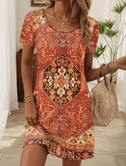 Hot Women's Mini Dress Casual Dress Casual Daily Regular Fit Graphic Paisley Short Sleeve Crew Neck Summer Women Spring Dresses|T Shirt Dresses