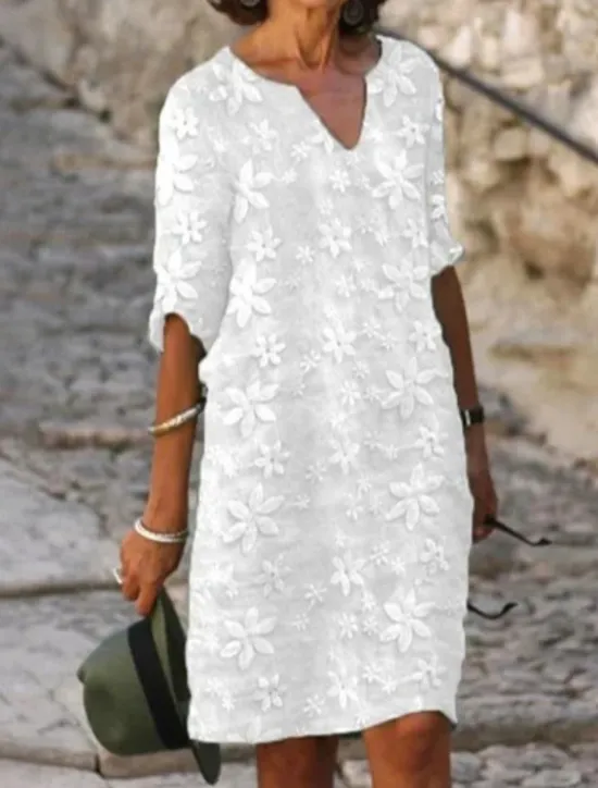 Hot Women's Mini Dress Casual Dress Classic Modern Outdoor Vacation Holiday Regular Fit Flower Half Sleeve V Neck Summer Women White Dresses