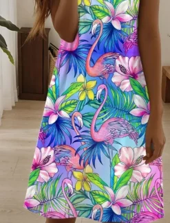 Sale Women's Mini Dress Casual Dress Elegant Tropical Hawaiian Daily Regular Fit Floral Short Sleeve Crew Neck Summer Women Spring Dresses|T Shirt Dresses