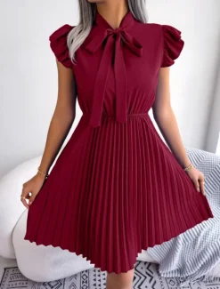 Clearance Women's Mini Dress Casual Dress A Line Dress Stylish Basic Casual Vacation Daily Regular Fit Plain Sleeveless Stand Collar Black Wine Summer Spring Women Work Dresses