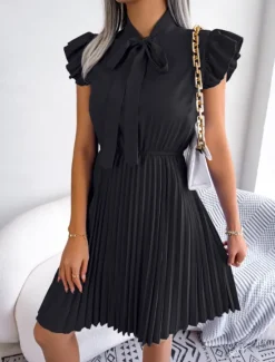 Clearance Women's Mini Dress Casual Dress A Line Dress Stylish Basic Casual Vacation Daily Regular Fit Plain Sleeveless Stand Collar Black Wine Summer Spring Women Work Dresses