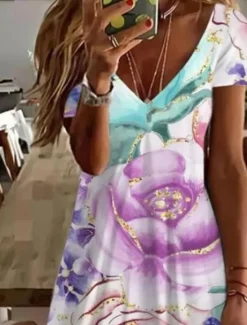 Clearance Women's Mini Dress Casual Dress Elegant Stylish Casual Daily Regular Fit Floral Graphic Short Sleeve Crew Neck Blue Lavender Dark Blue Summer Women T Shirt Dresses