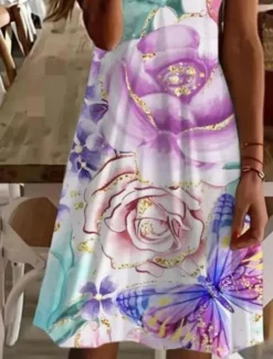 Clearance Women's Mini Dress Casual Dress Elegant Stylish Casual Daily Regular Fit Floral Graphic Short Sleeve Crew Neck Blue Lavender Dark Blue Summer Women T Shirt Dresses