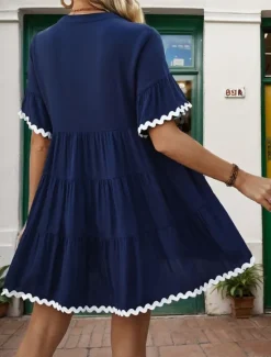 Outlet Women's Mini Dress Casual Dress A Line Dress Basic Casual Vacation Daily Regular Fit Plain Short Sleeve V Neck Summer Women Casual Dress