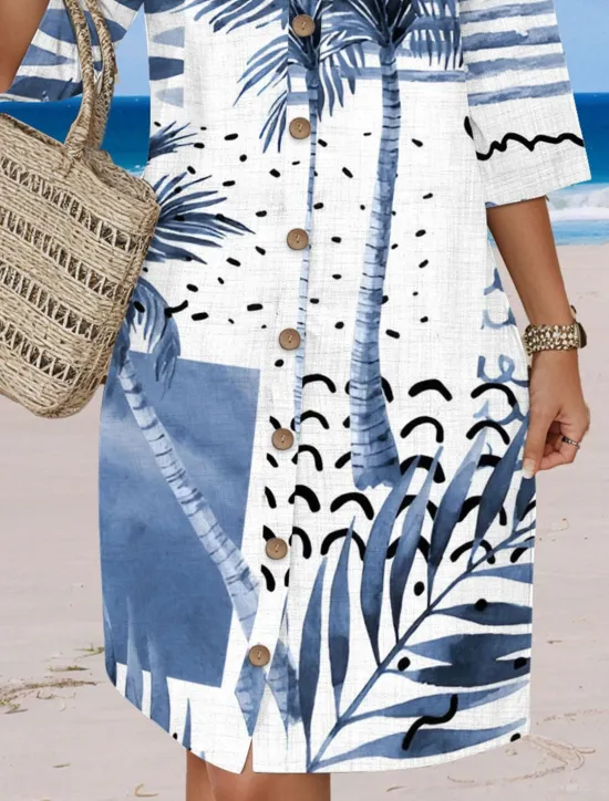 New Women's Mini Dress Casual Dress Stylish Basic Casual Vacation Daily Regular Fit Geometric Tropical 3/4 Length Sleeve Stand Collar Summer Spring Women Vacation Dresses