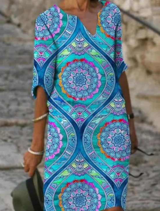 Women's Mini Dress Casual Dress Shift Dress Summer Dress Fashion Modern Daily Beach Weekend Regular Fit Floral 3/4 Length Sleeve V Neck Aqua Blue Navy Blue Blue Green Summer Women Floral Dresses