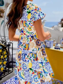 Women's Mini Dress Casual Dress A Line Dress Stylish Casual Vacation Daily Regular Fit Floral Short Sleeve Crew Neck Yellow Blue Fuchsia Summer Women Spring Dresses|Vacation Dresses
