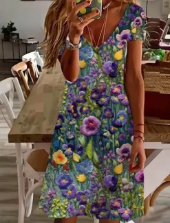 Clearance Women's Mini Dress Casual Dress Elegant Tropical Hawaiian Daily Regular Fit 3D Print Floral Short Sleeve Crew Neck Black White Pink Blue Summer Women T Shirt Dresses