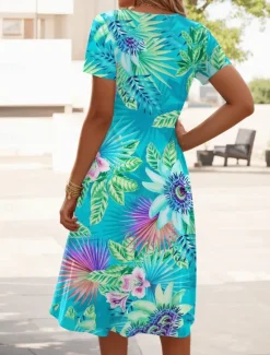 Discount Women's Mini Dress Casual Dress Elegant Tropical Hawaiian Daily Regular Fit Floral Short Sleeve Crew Neck White Pink Light Red Blue Summer Women T Shirt Dresses