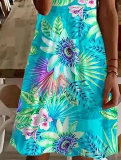 Discount Women's Mini Dress Casual Dress Elegant Tropical Hawaiian Daily Regular Fit Floral Short Sleeve Crew Neck White Pink Light Red Blue Summer Women T Shirt Dresses