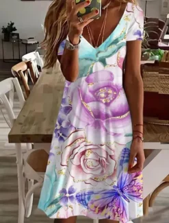 Discount Women's Mini Dress Casual Dress Elegant Tropical Hawaiian Daily Regular Fit Floral Short Sleeve Crew Neck White Pink Light Red Blue Summer Women T Shirt Dresses