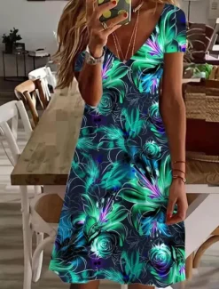 Clearance Women's Mini Dress Casual Dress Elegant Tropical Hawaiian Daily Regular Fit Floral Short Sleeve Crew Neck Summer Women T Shirt Dresses