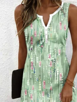 Women's Mini Dress Casual Dress Sundress Summer Dress Casual Vacation Daily Holiday Regular Fit Floral Graphic Bohemian Sleeveless Notched Neck Summer Spring Women Sundresses