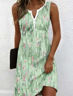 Women's Mini Dress Casual Dress Sundress Summer Dress Casual Vacation Daily Holiday Regular Fit Floral Graphic Bohemian Sleeveless Notched Neck Summer Spring Women Sundresses