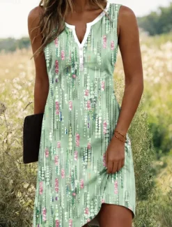 Women's Mini Dress Casual Dress Sundress Summer Dress Casual Vacation Daily Holiday Regular Fit Floral Graphic Bohemian Sleeveless Notched Neck Summer Spring Women Sundresses