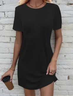 Women's Mini Dress Casual Dress T Shirt Dress Tee Dress Classic Modern Vacation Daily Going out Regular Fit Plain Short Sleeve Crew Neck Black White Light Grey Dark Gray Summer Women T Shirt Dresses