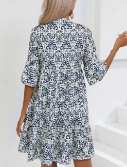 Sale Women's Mini Dress Casual Dress Boho Chic Dresses A Line Dress Boho Dress Bohemia Vintage Vacation Daily Regular Fit Floral 3/4 Length Sleeve Notched Neck Pink Blue Summer Women Floral Dresses