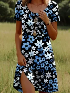 Hot Women's Mini Dress Casual Dress T Shirt Dress Tee Dress Sundress A Line Dress Stylish Casual Holiday Beach Regular Fit Ombre Floral Graphic Short Sleeve Crew Neck Scoop Neck Ice Blue White Pink Dark Women T Shirt Dresses