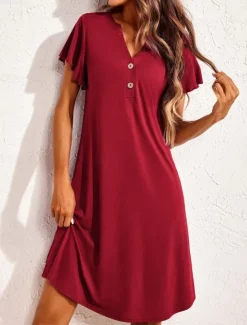 New Women's Mini Dress Casual Dress T Shirt Dress Tee Dress Stylish Basic Casual Vacation Daily Regular Fit Plain Short Sleeve V Neck Black Wine Summer Women T Shirt Dresses