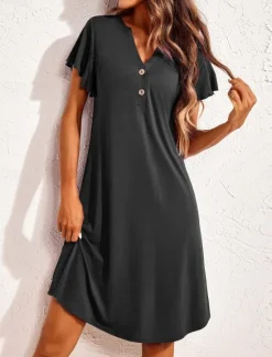 New Women's Mini Dress Casual Dress T Shirt Dress Tee Dress Stylish Basic Casual Vacation Daily Regular Fit Plain Short Sleeve V Neck Black Wine Summer Women T Shirt Dresses