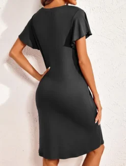 New Women's Mini Dress Casual Dress T Shirt Dress Tee Dress Stylish Basic Casual Vacation Daily Regular Fit Plain Short Sleeve V Neck Black Wine Summer Women T Shirt Dresses