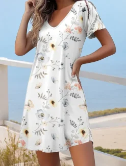 Discount Women's Mini Dress Casual Dress Elegant Stylish Casual Daily Regular Fit Floral Graphic Ditsy Floral Short Sleeve Crew Neck Summer Spring Women T Shirt Dresses