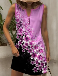 Women's Mini Dress Casual Dress Petite Dress Sundress Summer Dress Elegant Vacation Casual Vacation Daily Holiday Regular Fit Ombre Floral Sleeveless V Neck Purple Summer Spring Women Sundresses