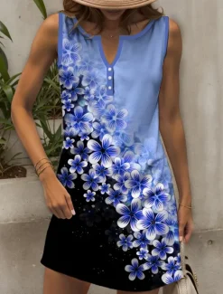 Women's Mini Dress Casual Dress Petite Dress Sundress Summer Dress Elegant Vacation Casual Vacation Daily Holiday Regular Fit Ombre Floral Sleeveless V Neck Purple Summer Spring Women Sundresses