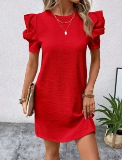 Women's Mini Dress Casual Dress Stylish Casual Vacation Work Daily Regular Fit Plain Short Sleeve Crew Neck Black Red Summer Spring Women Work Dresses