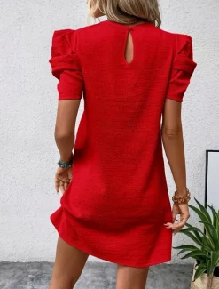 Women's Mini Dress Casual Dress Stylish Casual Vacation Work Daily Regular Fit Plain Short Sleeve Crew Neck Black Red Summer Spring Women Work Dresses