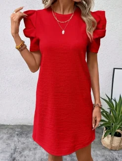Women's Mini Dress Casual Dress Stylish Casual Vacation Work Daily Regular Fit Plain Short Sleeve Crew Neck Black Red Summer Spring Women Work Dresses