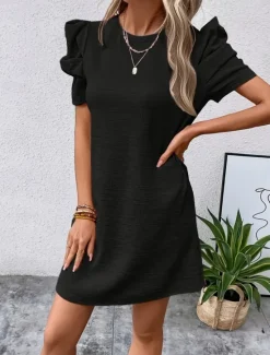 Women's Mini Dress Casual Dress Stylish Casual Vacation Work Daily Regular Fit Plain Short Sleeve Crew Neck Black Red Summer Spring Women Work Dresses