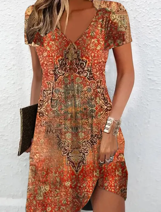 Hot Women's Mini Dress Casual Dress Summer Dress Print Dress Active Fashion Streetwear Outdoor Vacation Daily Regular Fit Floral Short Sleeve V Neck Black White Red Burgundy Summer Spring Women Casual Dress