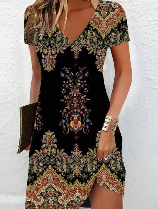 Hot Women's Mini Dress Casual Dress Summer Dress Print Dress Active Fashion Streetwear Outdoor Vacation Daily Regular Fit Floral Short Sleeve V Neck Black White Red Burgundy Summer Spring Women Casual Dress