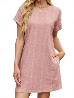 Discount Women's Mini Dress Casual Dress T Shirt Dress Tee Dress Stylish Basic Casual Vacation Daily Regular Fit Plain Short Sleeve Crew Neck Pink Sky Blue Orange Gray Summer Women T Shirt Dresses