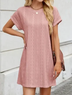 Discount Women's Mini Dress Casual Dress T Shirt Dress Tee Dress Stylish Basic Casual Vacation Daily Regular Fit Plain Short Sleeve Crew Neck Pink Sky Blue Orange Gray Summer Women T Shirt Dresses