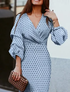 Women's Mini Dress Casual Dress Work Dress Fashion Outdoor Party Holiday Regular Fit Polka Dot 3/4 Length Sleeve V Neck Summer Women Work Dresses