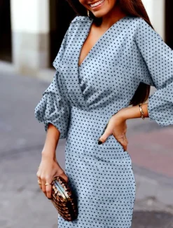Women's Mini Dress Casual Dress Work Dress Fashion Outdoor Party Holiday Regular Fit Polka Dot 3/4 Length Sleeve V Neck Summer Women Work Dresses