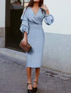 Women's Mini Dress Casual Dress Work Dress Fashion Outdoor Party Holiday Regular Fit Polka Dot 3/4 Length Sleeve V Neck Summer Women Work Dresses