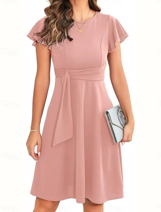 Sale Women's Mini Dress Cocktail Dress Wedding Guest Dress Chiffon Dress Fit And Flare Dress Elegant Party Stylish Regular Fit Plain Short Sleeve Crew Neck Black Pink Wine Summer Women Cocktail Dress