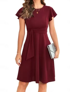 Sale Women's Mini Dress Cocktail Dress Wedding Guest Dress Chiffon Dress Fit And Flare Dress Elegant Party Stylish Regular Fit Plain Short Sleeve Crew Neck Black Pink Wine Summer Women Cocktail Dress