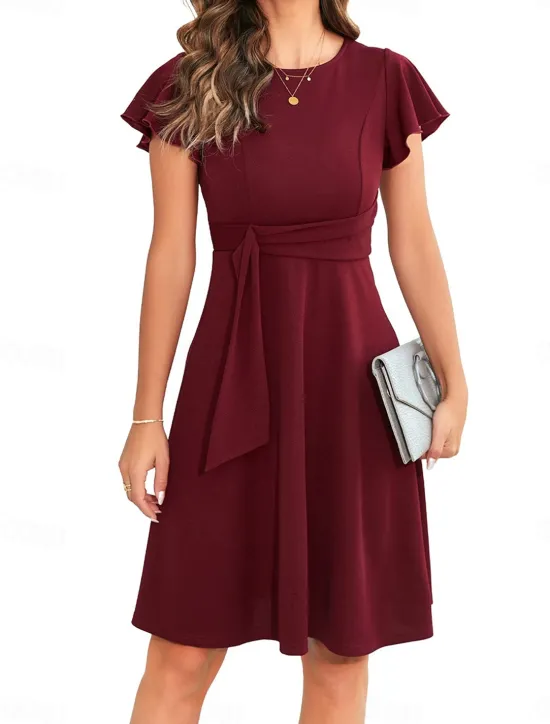 Sale Women's Mini Dress Cocktail Dress Wedding Guest Dress Chiffon Dress Fit And Flare Dress Elegant Party Stylish Regular Fit Plain Short Sleeve Crew Neck Black Pink Wine Summer Women Cocktail Dress