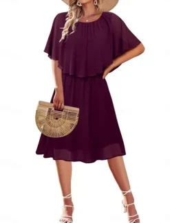 Hot Women's Mini Dress Cocktail Dress Wedding Guest Dress Chiffon Dress Formal Dress Elegant Streetwear Basic Party Wedding Guest Work Regular Fit Short Sleeve Crew Neck Black White Wine Green Summer Women Cocktail Dress