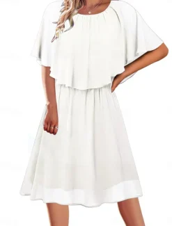 Hot Women's Mini Dress Cocktail Dress Wedding Guest Dress Chiffon Dress Formal Dress Elegant Streetwear Basic Party Wedding Guest Work Regular Fit Short Sleeve Crew Neck Black White Wine Green Summer Women Cocktail Dress