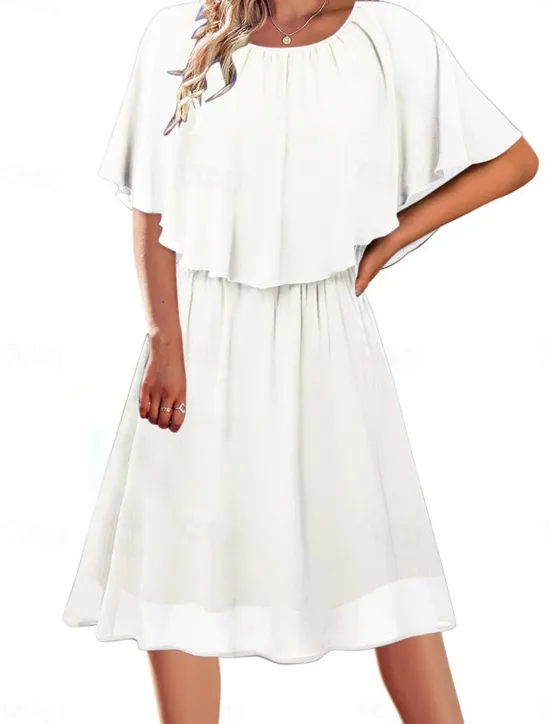 Hot Women's Mini Dress Cocktail Dress Wedding Guest Dress Chiffon Dress Formal Dress Elegant Streetwear Basic Party Wedding Guest Work Regular Fit Short Sleeve Crew Neck Black White Wine Green Summer Women Cocktail Dress
