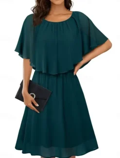 Hot Women's Mini Dress Cocktail Dress Wedding Guest Dress Chiffon Dress Formal Dress Elegant Streetwear Basic Party Wedding Guest Work Regular Fit Short Sleeve Crew Neck Black White Wine Green Summer Women Cocktail Dress