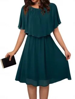 Hot Women's Mini Dress Cocktail Dress Wedding Guest Dress Chiffon Dress Formal Dress Elegant Streetwear Basic Party Wedding Guest Work Regular Fit Short Sleeve Crew Neck Black White Wine Green Summer Women Cocktail Dress