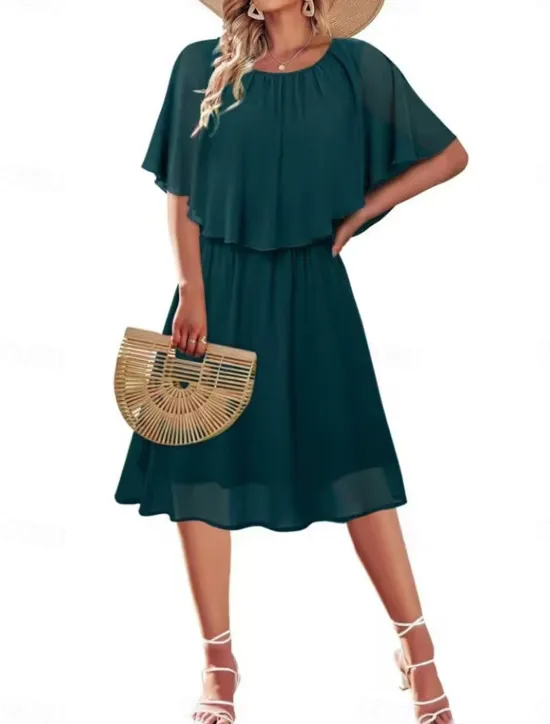 Hot Women's Mini Dress Cocktail Dress Wedding Guest Dress Chiffon Dress Formal Dress Elegant Streetwear Basic Party Wedding Guest Work Regular Fit Short Sleeve Crew Neck Black White Wine Green Summer Women Cocktail Dress