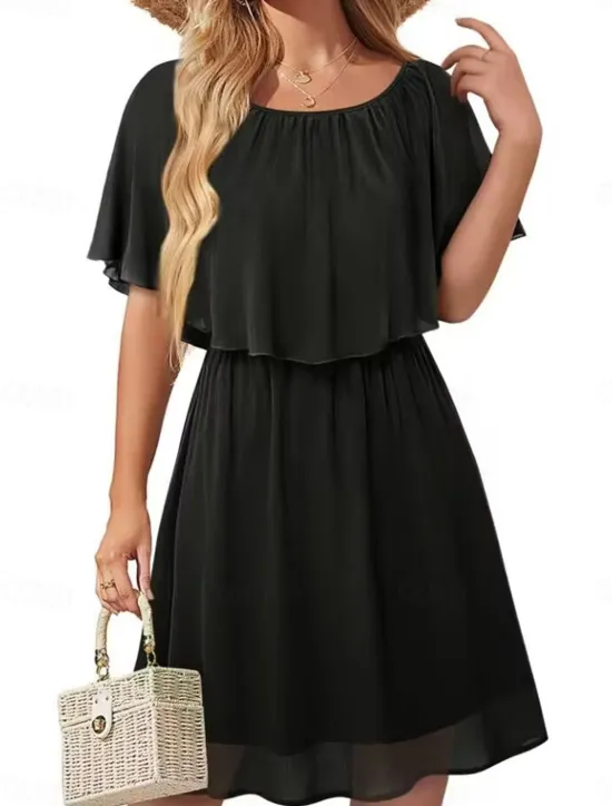 Hot Women's Mini Dress Cocktail Dress Wedding Guest Dress Chiffon Dress Formal Dress Elegant Streetwear Basic Party Wedding Guest Work Regular Fit Short Sleeve Crew Neck Black White Wine Green Summer Women Cocktail Dress